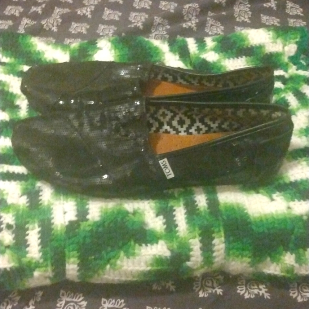 TOMS Sparkle Glitter Classic Slip On Shoes Women's 10 Black Casual Flats